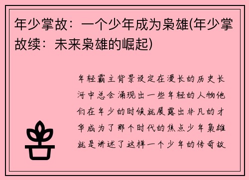 年少掌故：一个少年成为枭雄(年少掌故续：未来枭雄的崛起)